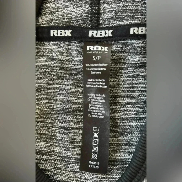 RBX Active Heather Gray Black Pullover Fleece Hoodie With Thumb Holes Size Small - Picture 4 of 11